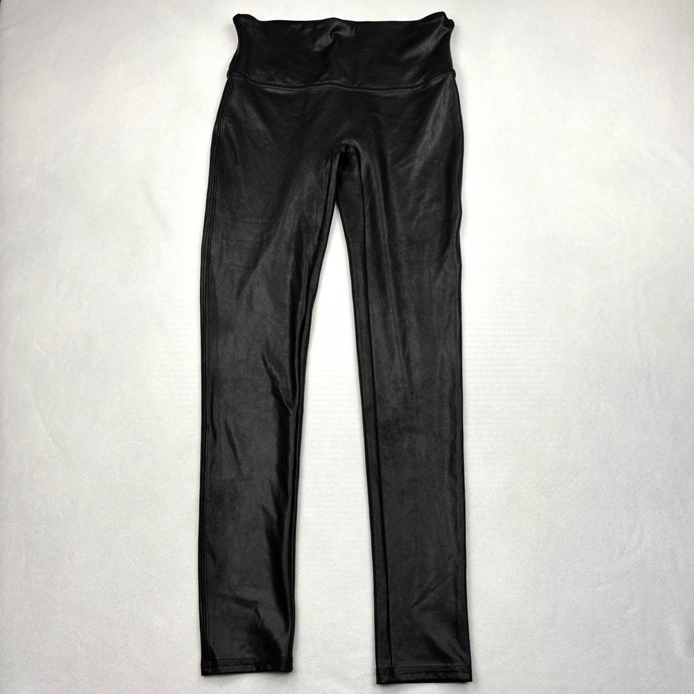 Spanx Leggings Womens Medium Petite Black Faux Leather High Rise Shaping Pants